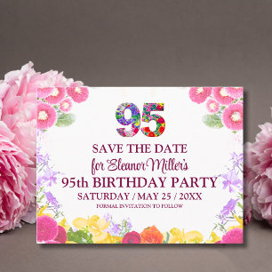 95. Geburtstag Save the Date, Blush Bloom Floral 9 Ankündigungspostkarte