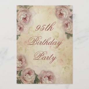 95. Geburtstag Shabby Chic Rosen und Spitze Einladung