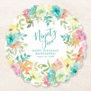 95. Geburtstag Sommer Wasserfarbe Floral Benutzerd Untersetzer