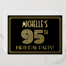 95. Geburtstagsparty — Art Deco Style "95" + Name Folieneinladung