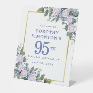 95. Geburtstagsparty Blue White Floral Willkommen Sockelschild