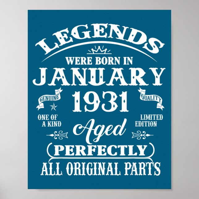 95th Birthday Gift Legend Born In January 1931 95  Poster (Vorne)