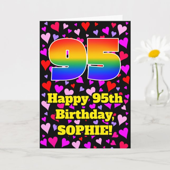 95th Birthday: Loving Hearts Pattern, Rainbow # 95 Karte (Kleine Pflanze)