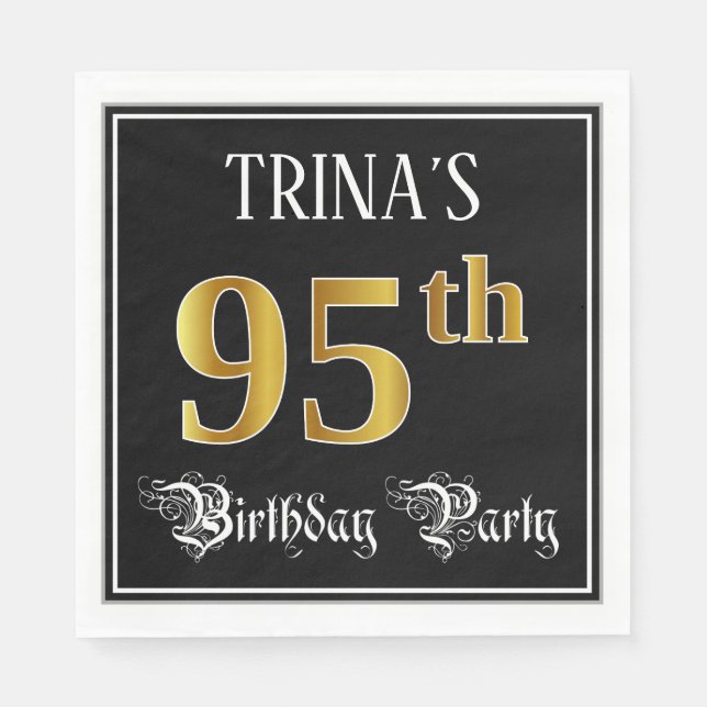 95th Birthday Party — Fancy Script, Faux Gold Look Serviette (Vorderseite)