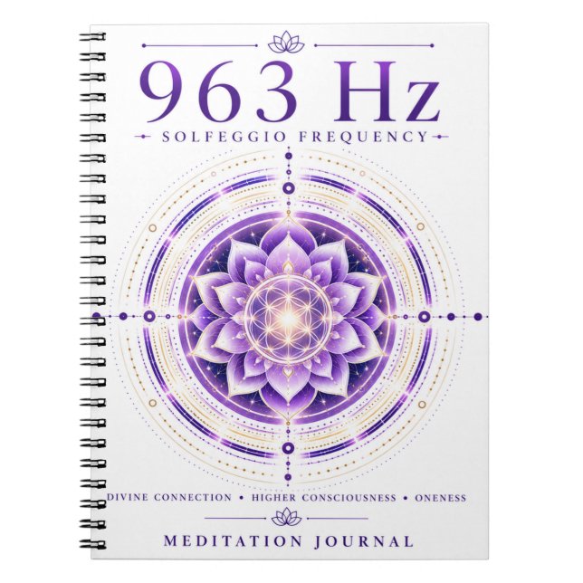 963 Hz Solfeggio-Frequenz Notizbuch – Göttliche Ve Notizblock (Vorderseite)