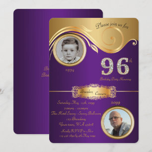 96., Birthday Man 96., eleganter Deko, lila Einladung