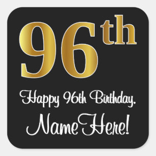 96. Geburtstag - Elegante Luxuriöse Imitate Gold L Quadratischer Aufkleber