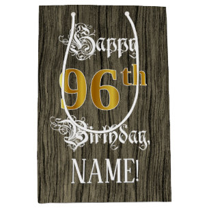 96. Geburtstag: Falscher Gold-Look & Falsches Holz Mittlere Geschenktüte