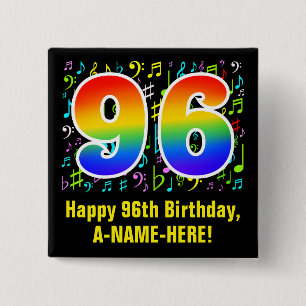96. Geburtstag: Farbige Musiksymbole, Regenbogen 9 Button