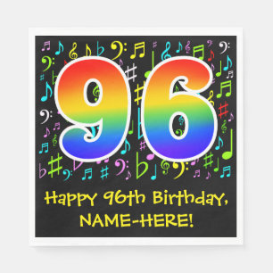 96. Geburtstag - Farbige Musiksymbole, Regenbogen Serviette