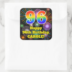 96. Geburtstag: Fun Fireworks Look, Rainbow # 96 Quadratischer Aufkleber