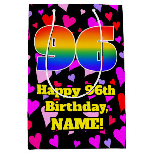 96. Geburtstag: Loving Hearts Pattern, Regenbogen Mittlere Geschenktüte