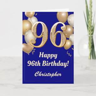 96. Geburtstag Navy Blue und Gold Balloons Confett Karte