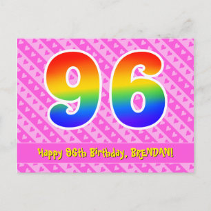 96. Geburtstag: Rosa Streifen & Herz, Regenbogen 9 Postkarte