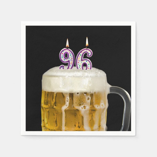 96. Geburtstagsbier auf schwarz Serviette (Vorderseite)