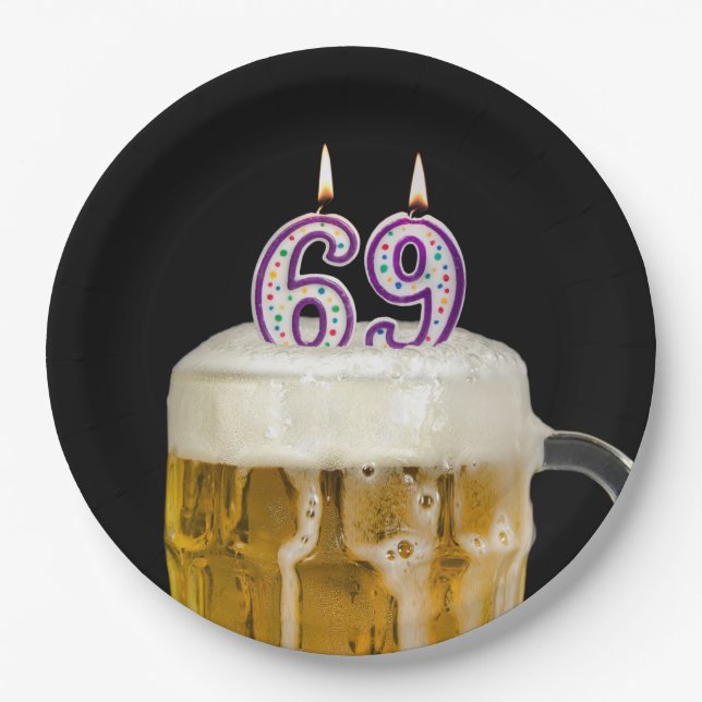 96. Geburtstagsbier auf schwarzer Papierplatte Pappteller (Vorderseite)