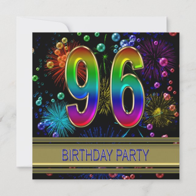 96. Geburtstagsparty Einladung mit Blasen (Vorderseite)