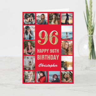 96. Happy Geburtstag Rot und Gold Foto Collage Karte