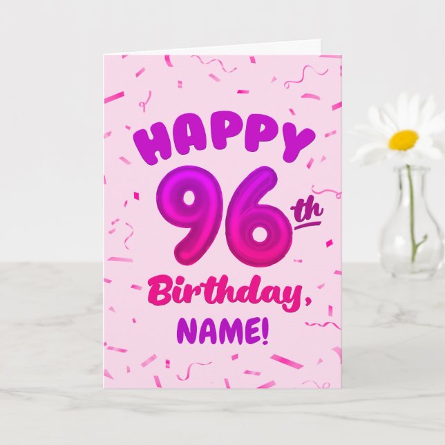 96th Balloon Number Custom Name Birthday Card Karte (Kleine Pflanze)
