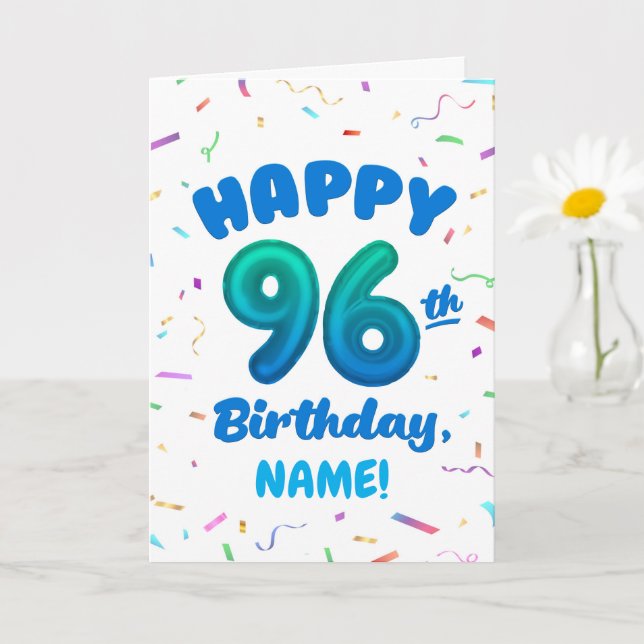 96th Balloon Number Custom Name Birthday Card Karte (Kleine Pflanze)