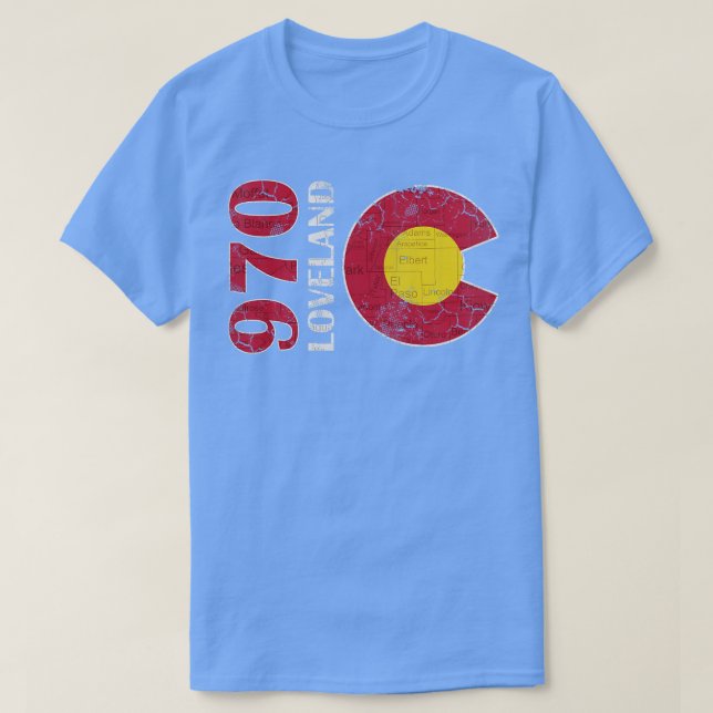 970 Loveland Colorado Landkarte Retro Fade T-Shirt (Design vorne)