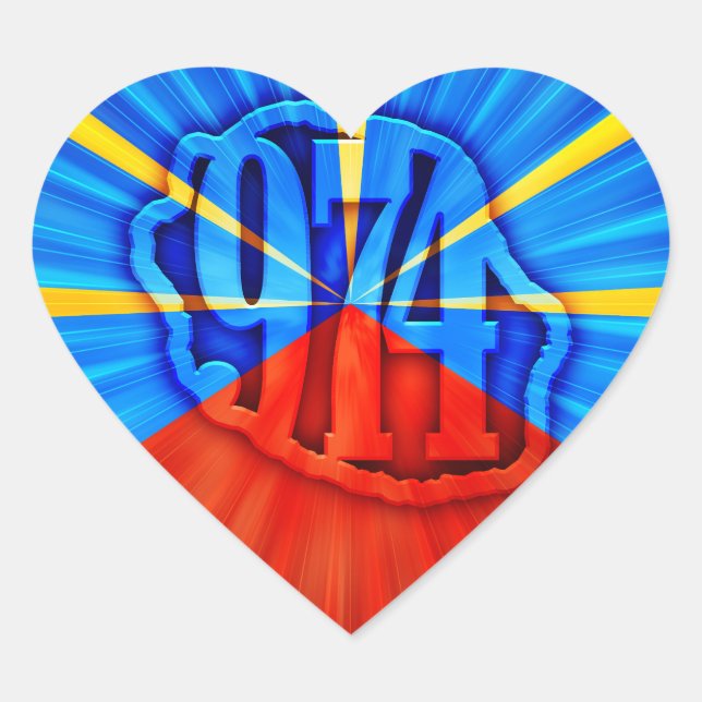 974 Insel (Réunion) - Flagge Herz-Aufkleber (Vorderseite)