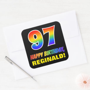 97. Geburtstag: Bold, Fun, Simple, Rainbow 97 Quadratischer Aufkleber