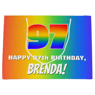 97. Geburtstag: Buntes, Lustiges Regenbogenmuster Große Geschenktüte