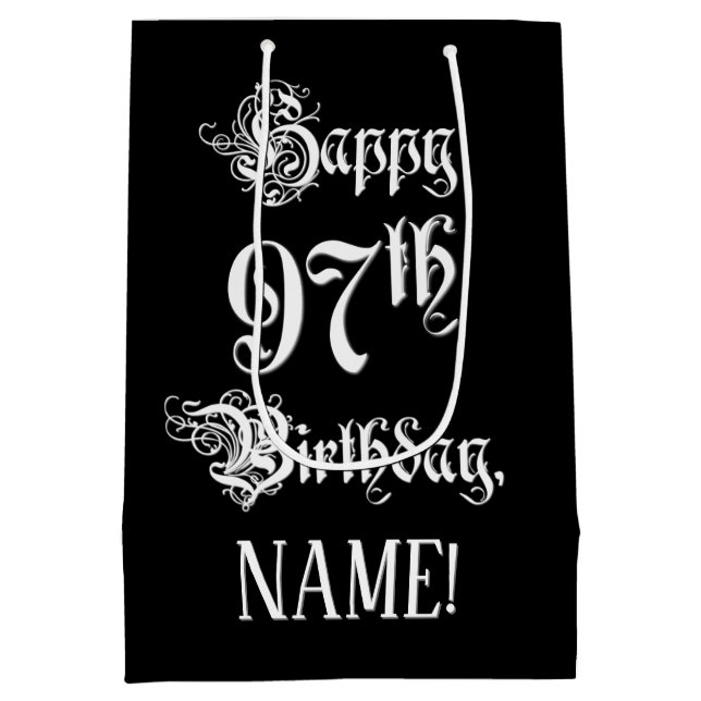 97. Geburtstag: Extravagant, elegant, Script + Ind Mittlere Geschenktüte (Rückseite)