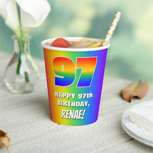 97. Geburtstag: Farbenfroh, Fun Rainbow Pattern # Pappbecher