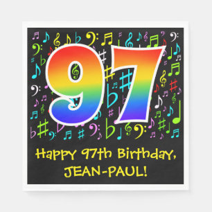 97. Geburtstag - Farbige Musiksymbole, Regenbogen Serviette