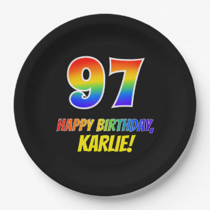 97. Geburtstag: kühl, Spaß, einfach, Regenbogen  Pappteller