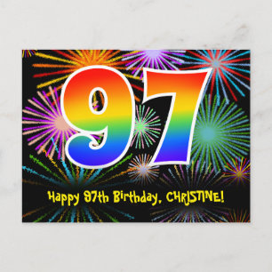97. Geburtstag – Lustiges Feuerwerk Muster + Regen Postkarte