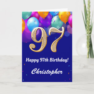 97. Geburtstag Navy Blue und Gold farbige Ballons Karte