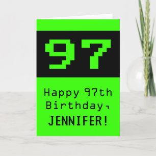 97. Geburtstag: Nerdy / Geeky Style "97" und Name Karte