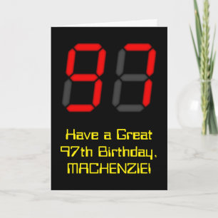 97. Geburtstag: Red Digital Clock Style "97" + Nam Karte