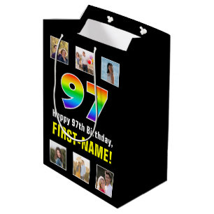 97. Geburtstag: Regenbogen "97", benutzerdefiniert Mittlere Geschenktüte