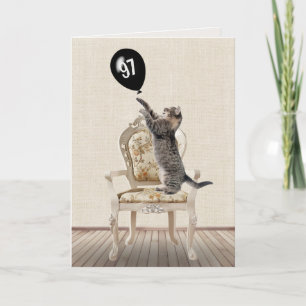 97. Geburtstag Tabby Cat auf Stuhl Karte