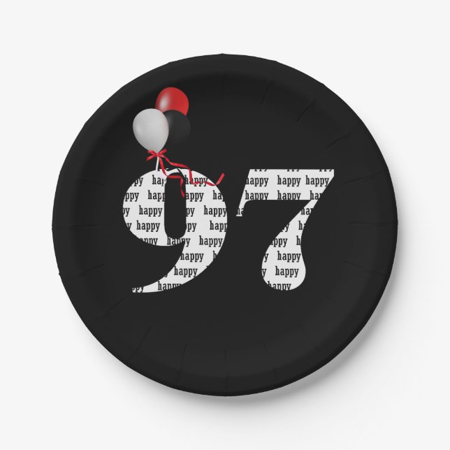 97. Geburtstagsballons Pappteller (Vorderseite)