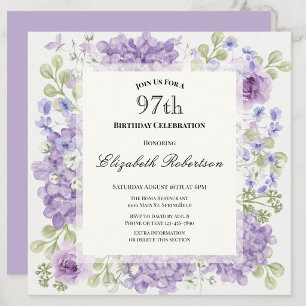 97. Geburtstagseinladung Elegante lila Blumen Einladung
