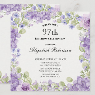97. Geburtstagseinladung Elegantes lila Floral Einladung
