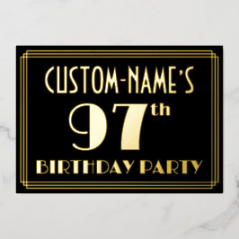 97. Geburtstagsparty: Art Deco Look "97", w/ Name Folieneinladung