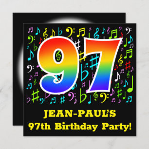 97. Geburtstagsparty: Fun Music Symbols, Regenboge Einladung