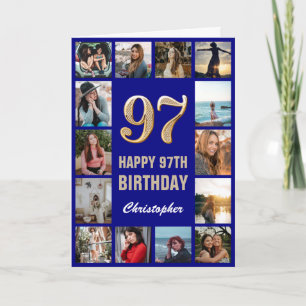97. Happy Birthday Navy Blue & Gold Foto Collage Karte