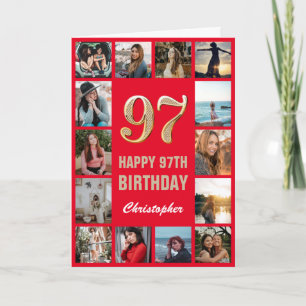 97. Happy Geburtstag Rot und Gold Foto Collage Karte