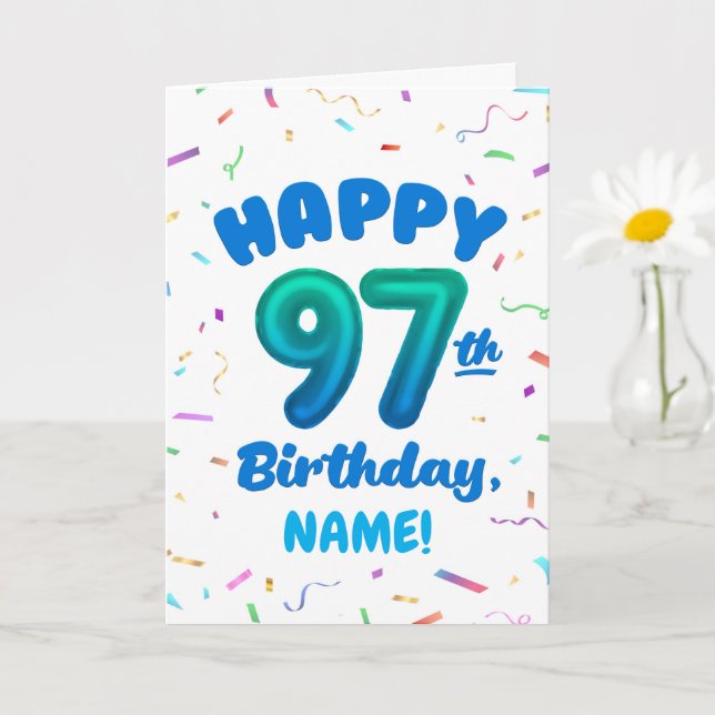 97th Balloon Number Custom Name Birthday Card Karte (Kleine Pflanze)