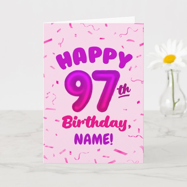 97th Balloon Number Custom Name Birthday Card Karte (Kleine Pflanze)