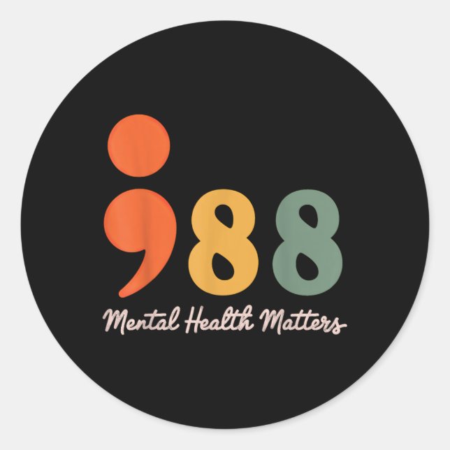 988 Semicolon Mental Health S Suizidprävention Runder Aufkleber (Vorderseite)