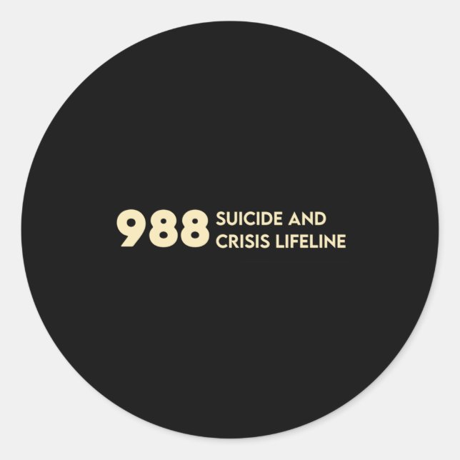 988 Suicide Awareness Hotline Mental Health S Blac Runder Aufkleber (Vorderseite)
