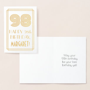 98. Geburtstag - Art Deco Inspiriert Look "98" & N Folienkarte
